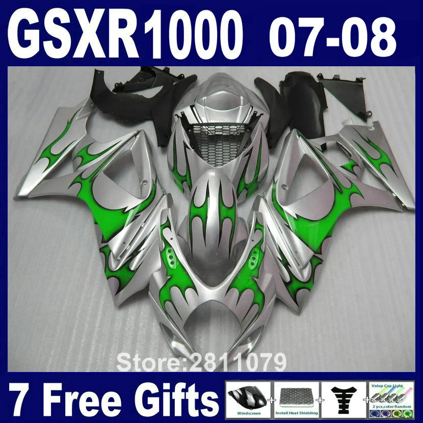 7 бесплатных подарков комплект обтекателей для Suzuki GSXR1000 2007 2008 Зеленый