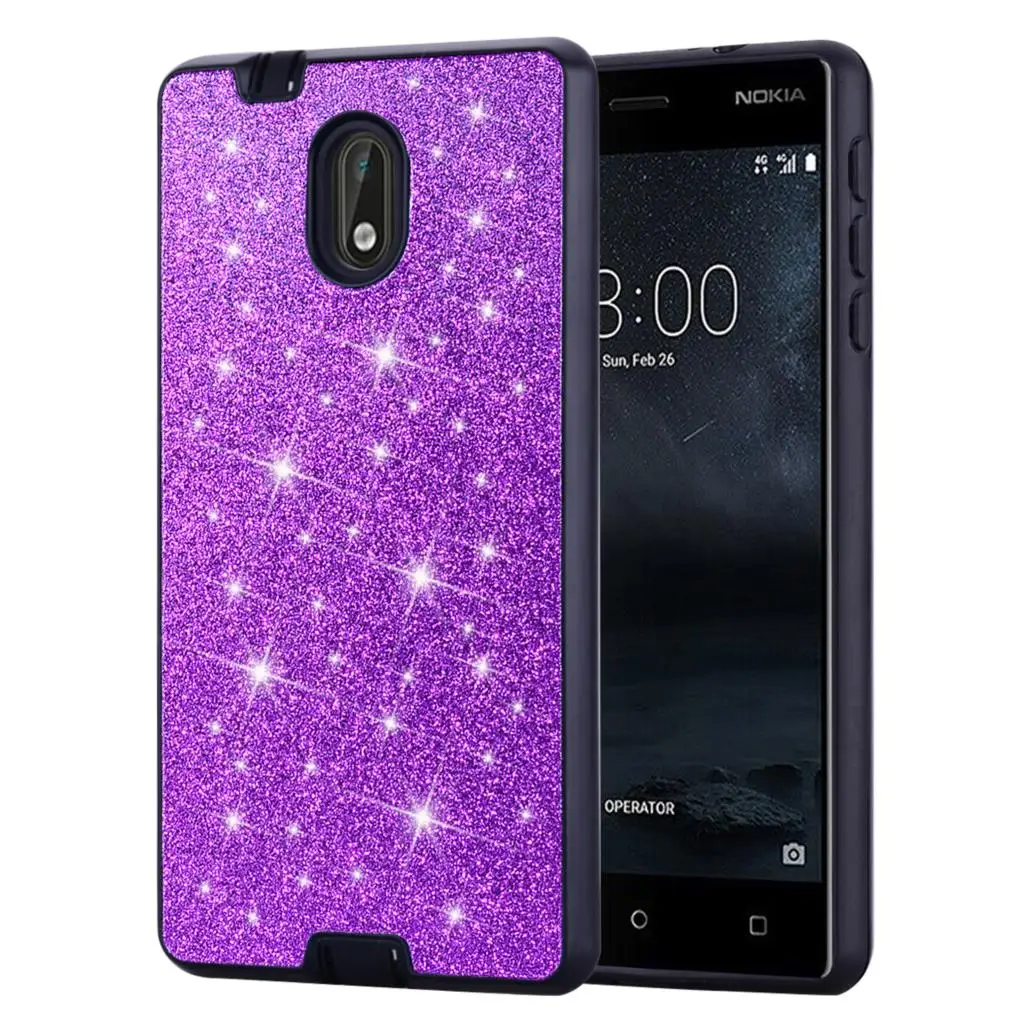 Шикарный чехол с вырезами Fundas Shining 2 в 1 для Nokia 3 5 6 8 2017 блестками задняя крышка