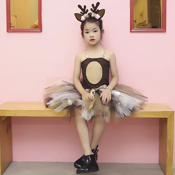 Deer Tutu Dress Happy Purim Baby Girls 1st Birthday Party Dresses Carnival Halloween Winter Cosplay Costume Clothes For Kids 5