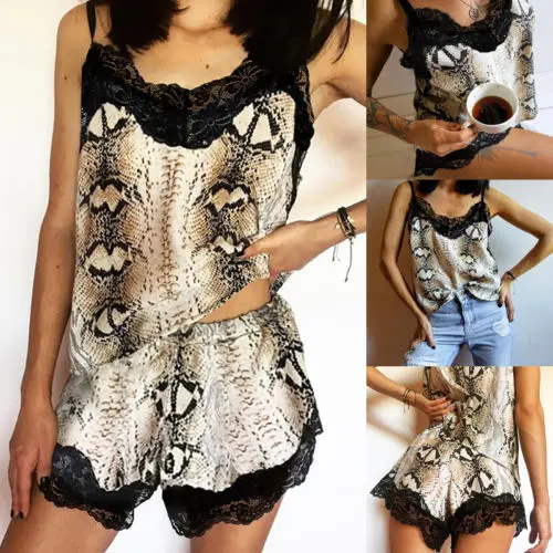 

2019 Fashion Womens Sexy Leopard Printed Lace Sleepwear Babydoll Lingerie Nightdress Pajamas Camis Outwear brandy melville