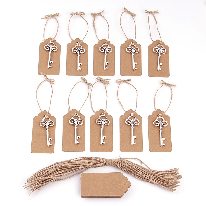 

50pcs/lot Creative Portable Silver Key Shaped Beer Bottlee Opener with Personalized Name or Thank You Paper Tags Wedding Favors