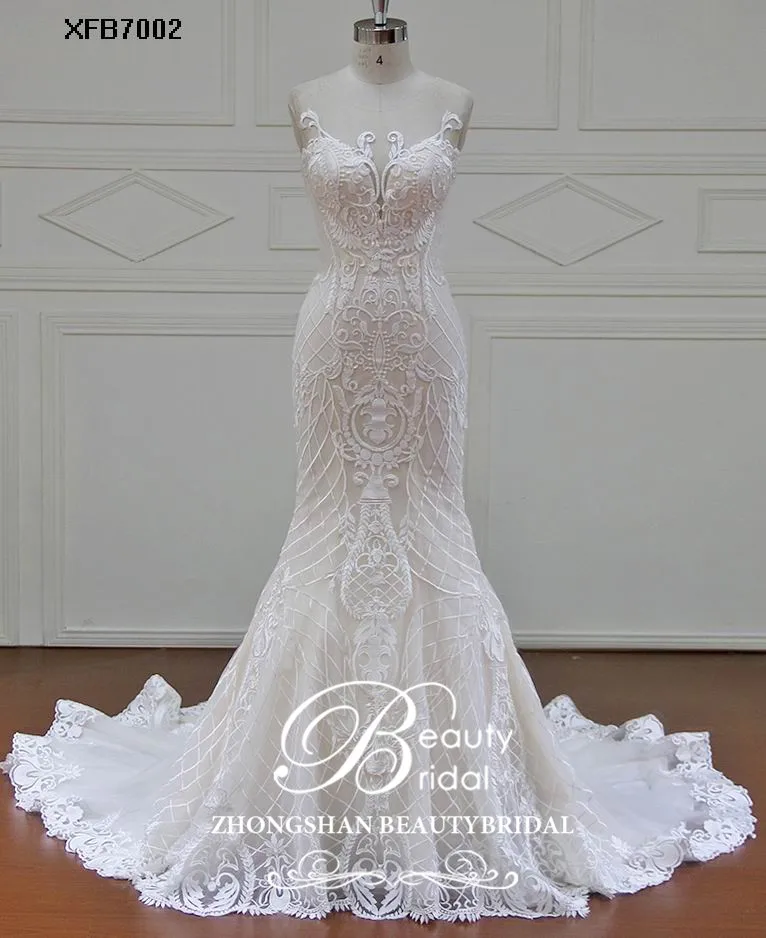 

Beauty Bridal 100% Real Photos Robe Mermaid Luxury Bride Dresses Royal Train Off the Shoulder Wedding Dress lace 2019 XFB7002