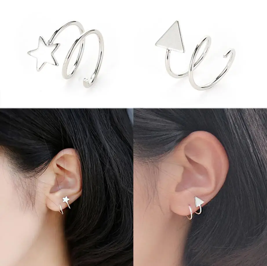 

1PC Ear Cuff Wrap Earrings Jewelry Piercing Clip On Earrings Star Triangle Cartilage Clip Diy Settings Silver Color 2019 New