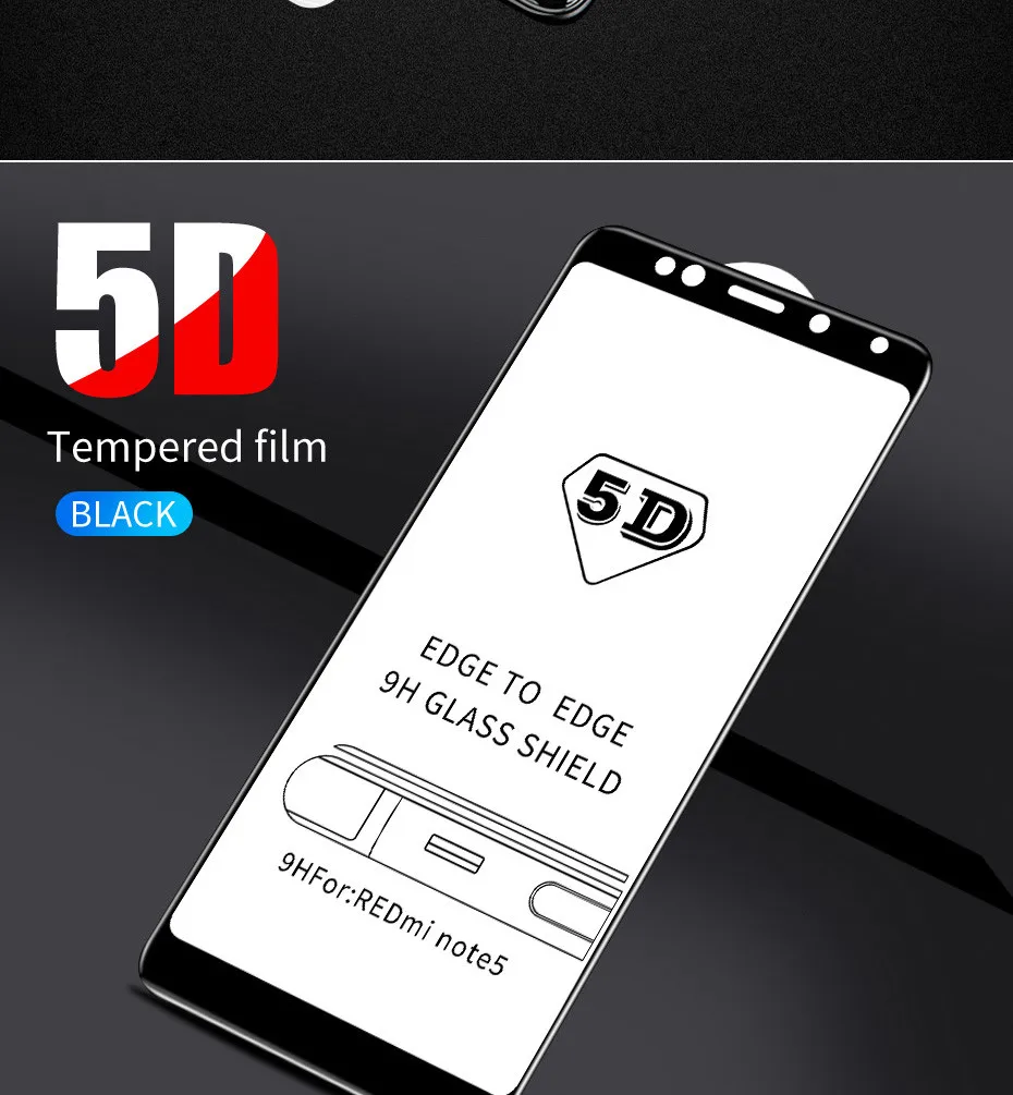 5D полное защитное закаленное стекло для Xiaomi Redmi Note 5 5A Redmi 5 Plus Защитная пленка для экрана для Redmi 6 Pro 6A S2 4X стеклянная пленка