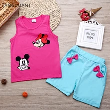 TANGUOANT/Одежда для младенцев; комплекты летней одежды для маленьких девочек; комплект одежды из 2 предметов с рисунком мышки; детский летний комплект