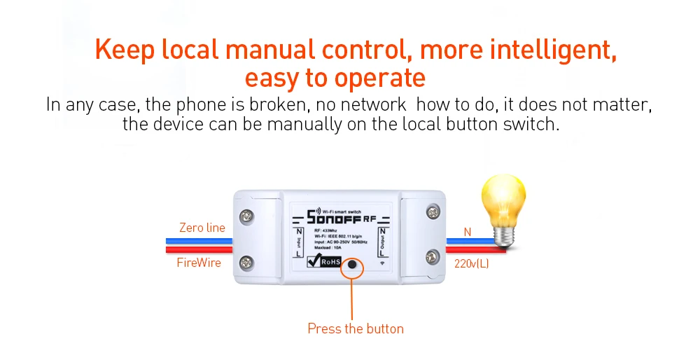 ITEAD SONOFF RF 433 МГц Wifi беспроводной пульт дистанционного управления умный переключатель светильник 220 в модуль домашней автоматизации универсальный для IOS/Android App