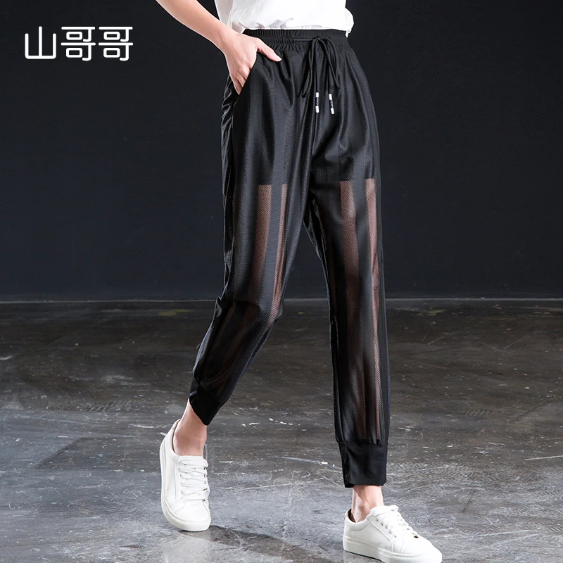

Shangege Openwork mesh casual sports pants female nine points summer thin 2019 new thin loose tight high waist beam foot harem p
