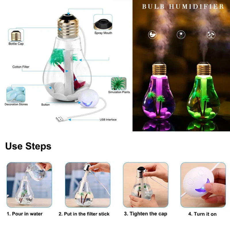 

2019 Drop Shpping Colorful Night Light Humidifier Creative Luminous Fatigue Relieving for Room Decor