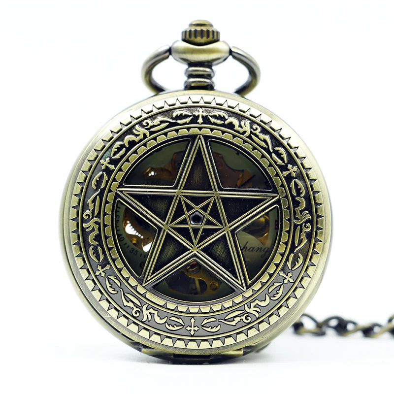Антикварные и винтажные Механические карманные часы ожерелье из бронзы винтажные часы пятиконечные звезды Lucky Star настенные карты PJX1264