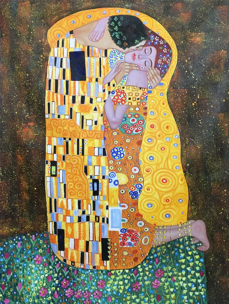 Portrait of Woman artwork lovers painting The kiss gustav klimt oil paintings gold leaf handmade canvas art for room wall decor Portrait of Woman artwork lovers painting The kiss gustav klimt oil paintings gold leaf handmade canvas art for room wall decor