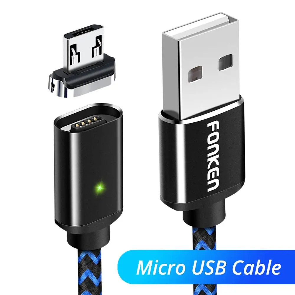 Магнитный кабель FONKEN Micro usb type C, магнитный usb-кабель для телефона, быстрое зарядное устройство 3A, шнур для быстрой зарядки для мобильных телефонов Android - Цвет: Black Micro Cable