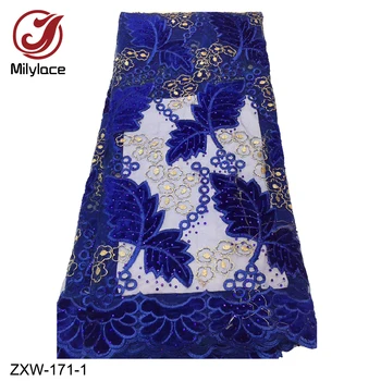 

Blue French NigerianTulle Lace Fashion Embroidered Lace Fabrics High Quality Velvet Lace for Wedding Party Dress ZXW-171