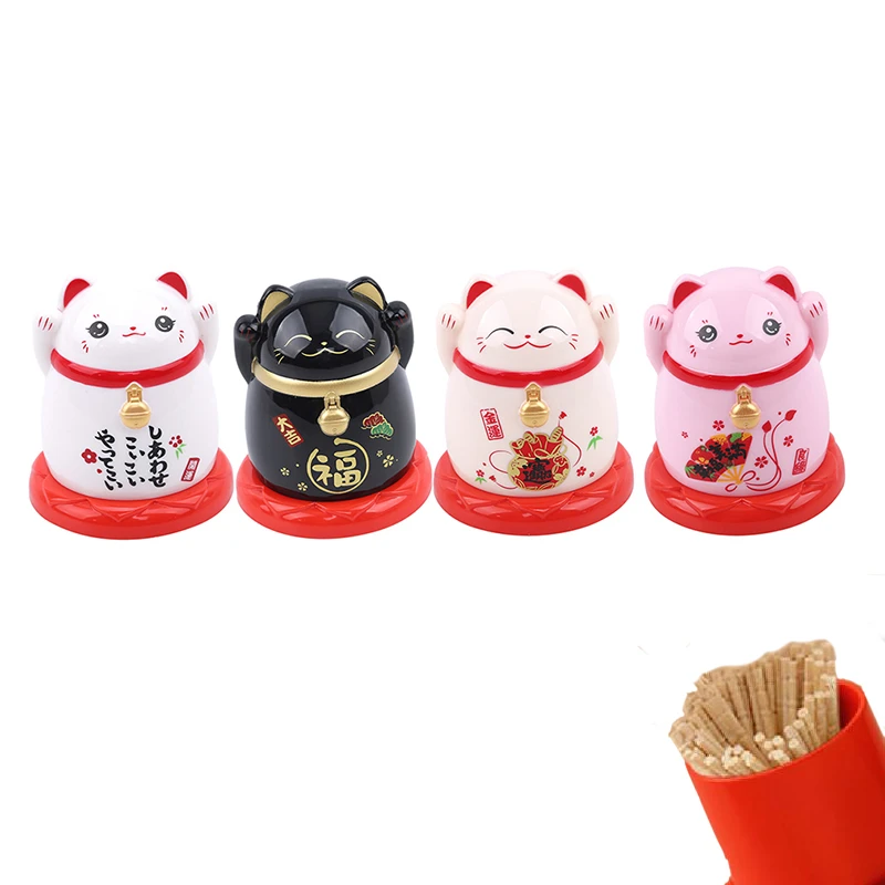 Китай Lucky Cat Диспенсер Для Зубочисток коробка держатель гостиная кухонные