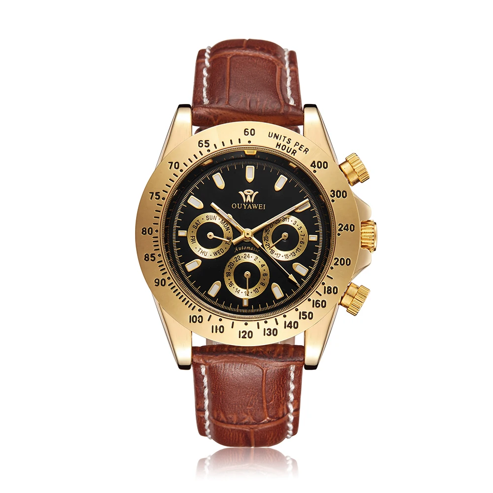 automatic watch men white gold black