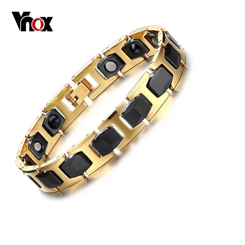 

Vnox Black Ceramic & Gold-color Stainless Steel Bracelet Bangle for Men Magnet and Germanium Health Jewelry