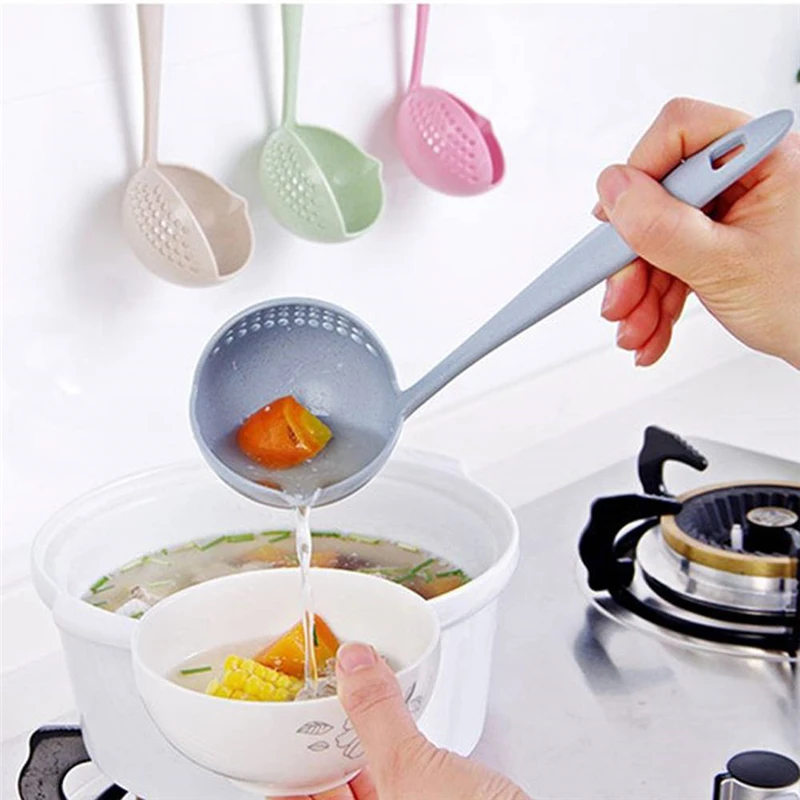 

2 In 1 Kitchen Cooking Soup Spoon Home Strainer Hot Pot Cooking Colander Skimmer Slotted Ladle Filter Spoon Tableware