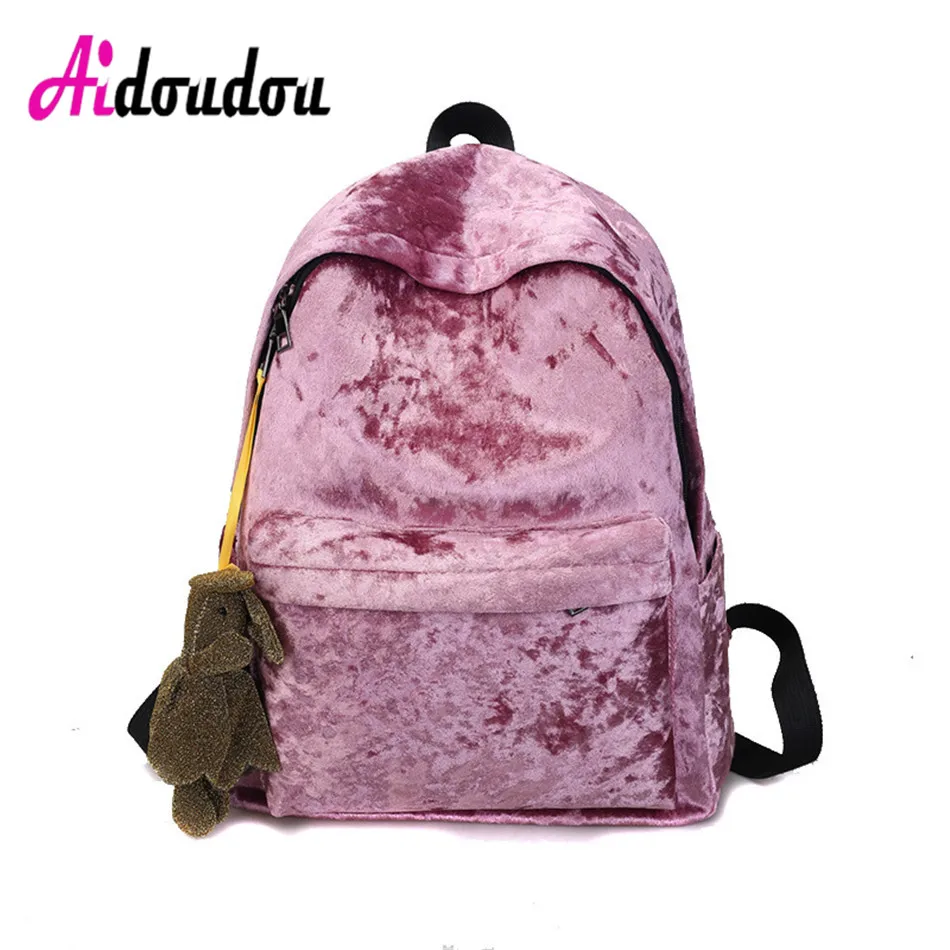 

purple Backpack Women Backpack bear bag velour bagpack Sac A Dos Femme Mochilas Femininas Para Adolescentes Harajuku Bag