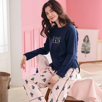 

Pyjamas Women 2019 New Spring Fall Stitch Pijamas Set Cotton Big Yards M-XXL Sleepwear Pajamas for women Pijama Feminino Pyjama