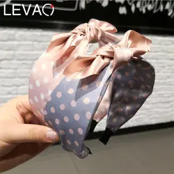 Levao новый стиль волнистые ободок с бантиком для милых девушек шелковая ткань с широкими краями повязки на голову с бантом для женщин