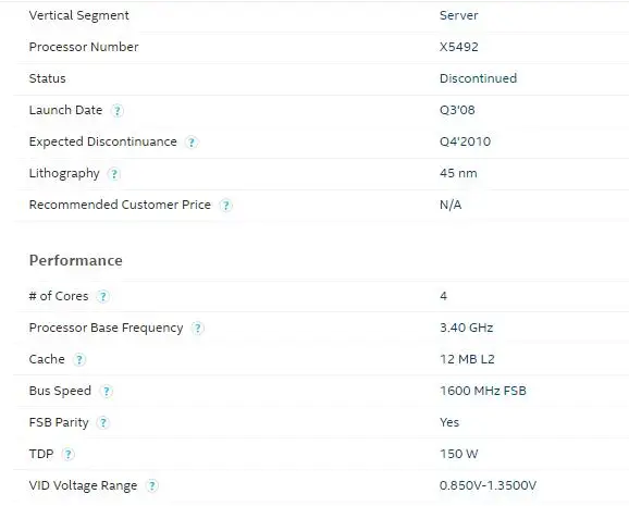 Процессор INTEL X5492 cpu/3,4 ГГц/12 м/1600 МГц/четырехъядерный/серверный cpu x5492