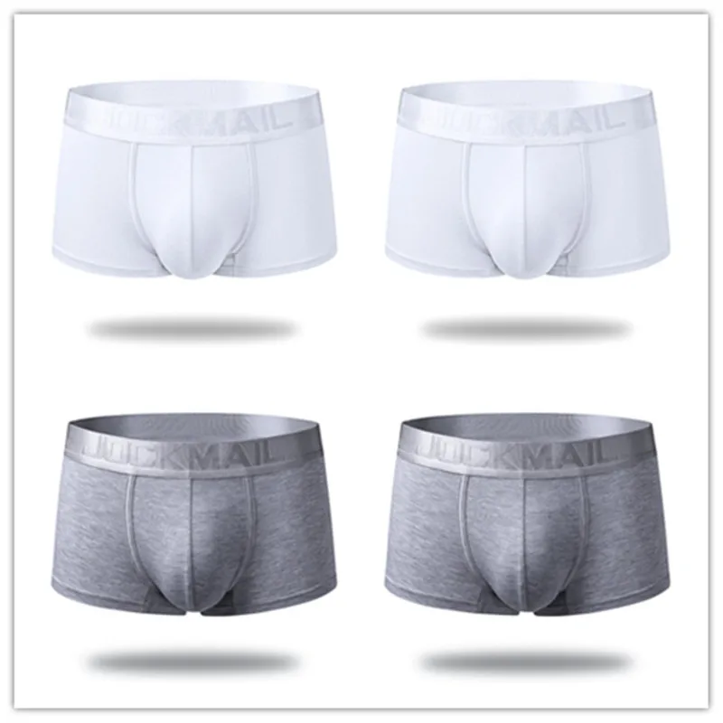 2 WHITE 2GRAY JOCKMAIL 4 шт./лот мужские трусы боксеры шорты Мужские Шорты для купания Модальные сексуальное мужское нижнее белье; трусы-боксеры U выпуклая мужские трусы Гей-трусы - Цвет: 2 WHITE 2GRAY