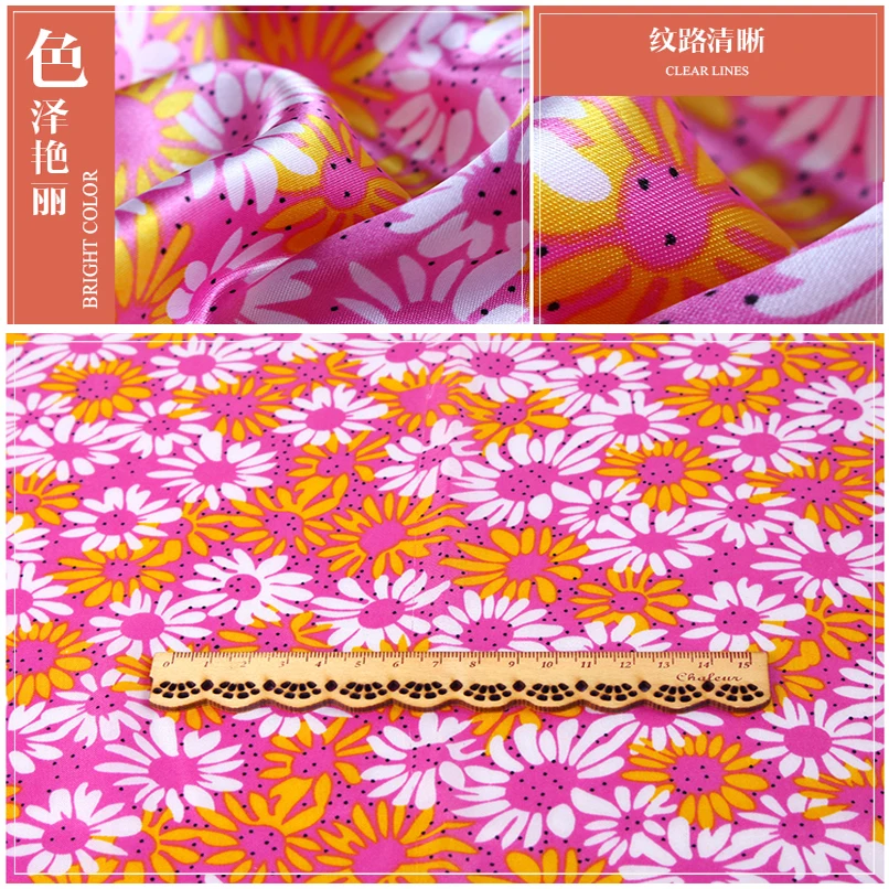 Атласная ткань мягкий цветочный атласный шелковистый Маргаритка сатиновый Шармез шарф лента Материал 1 ярд