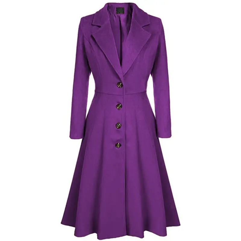 Winter Wool Warm Casual Office Ladies Plus Size Women Long Trench Coats Slim Lapel Pleated Button Autumn Retro Female Overcoats