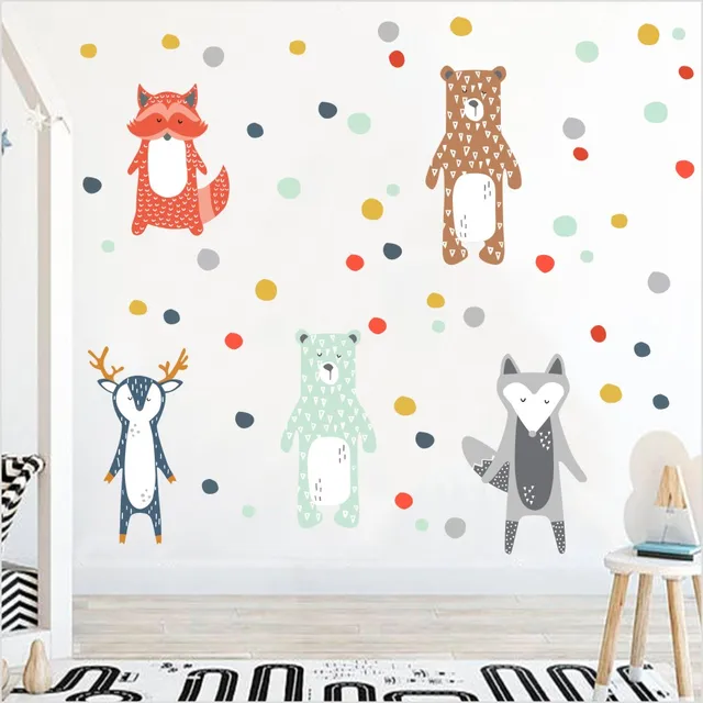 Nordic Style Cartoon Giraffe Bear Fox Wall Sticker For Kids Rooms Nordic Style Cartoon Giraffe Bear Fox Wall Sticker For Kids Rooms Decoration Forest Animals Art Decal
