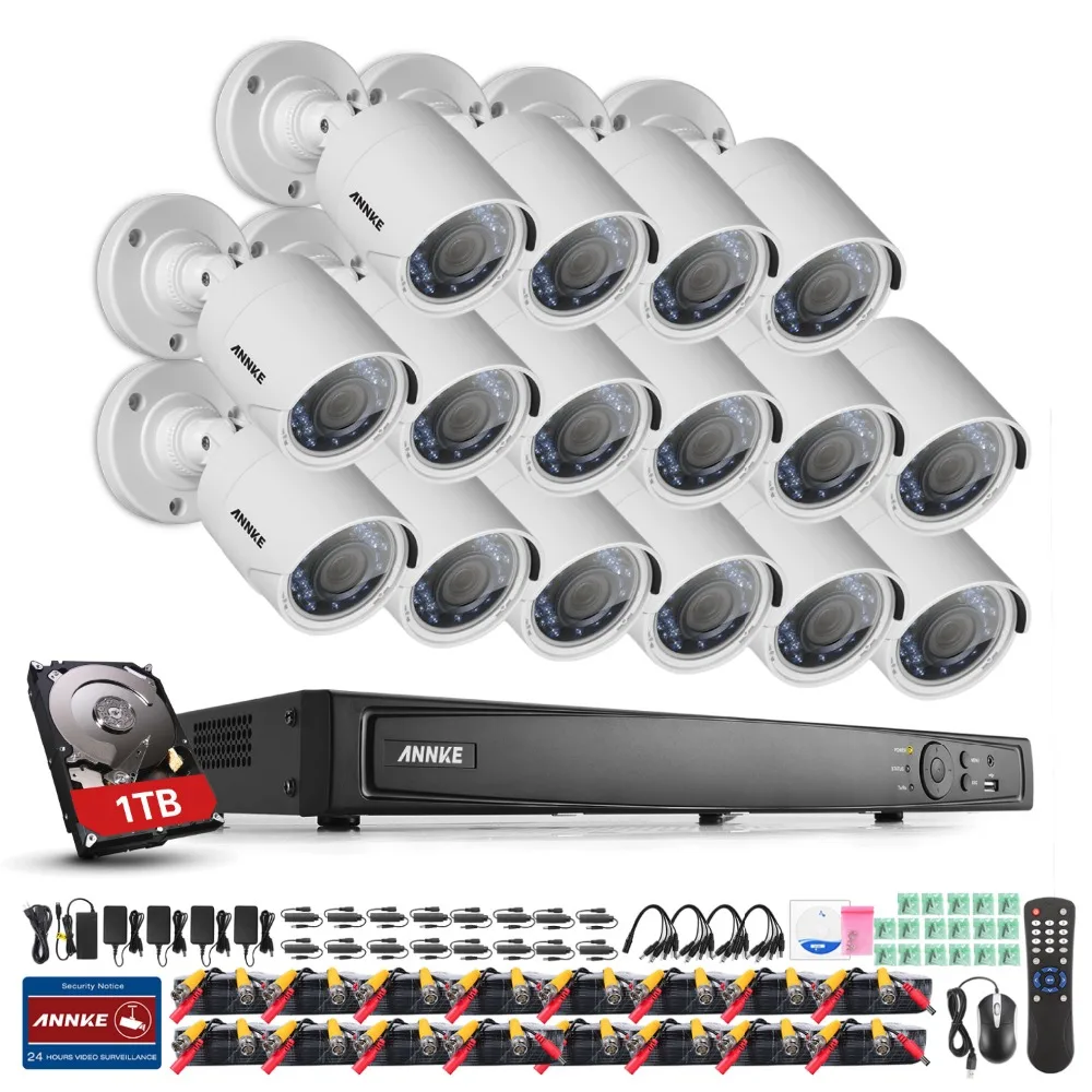  ANNKE 16CH 1080P TVI DVR 2MP Outdoor Smart Playback Security Camera System 1TB 