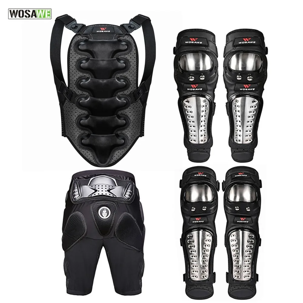 WOSAWE 6pcs Motorcycle Body Armor Back Spine Support Hip Pad Shorts Ski Skateboard Off Road