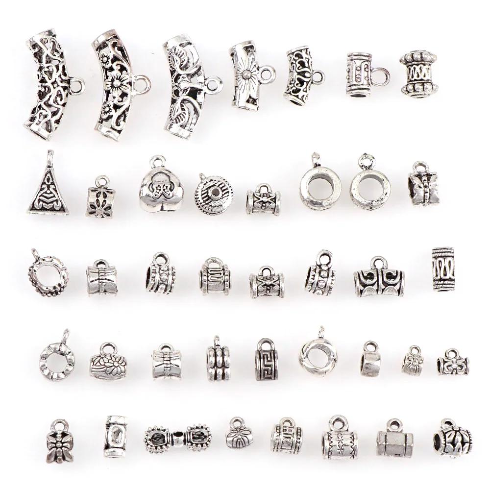 

40pcs/lot Mixed Antique Silver Color Vintage Big Hole Loose Beads Bracelets Charm Pendants Fashion Jewelry Making Findings