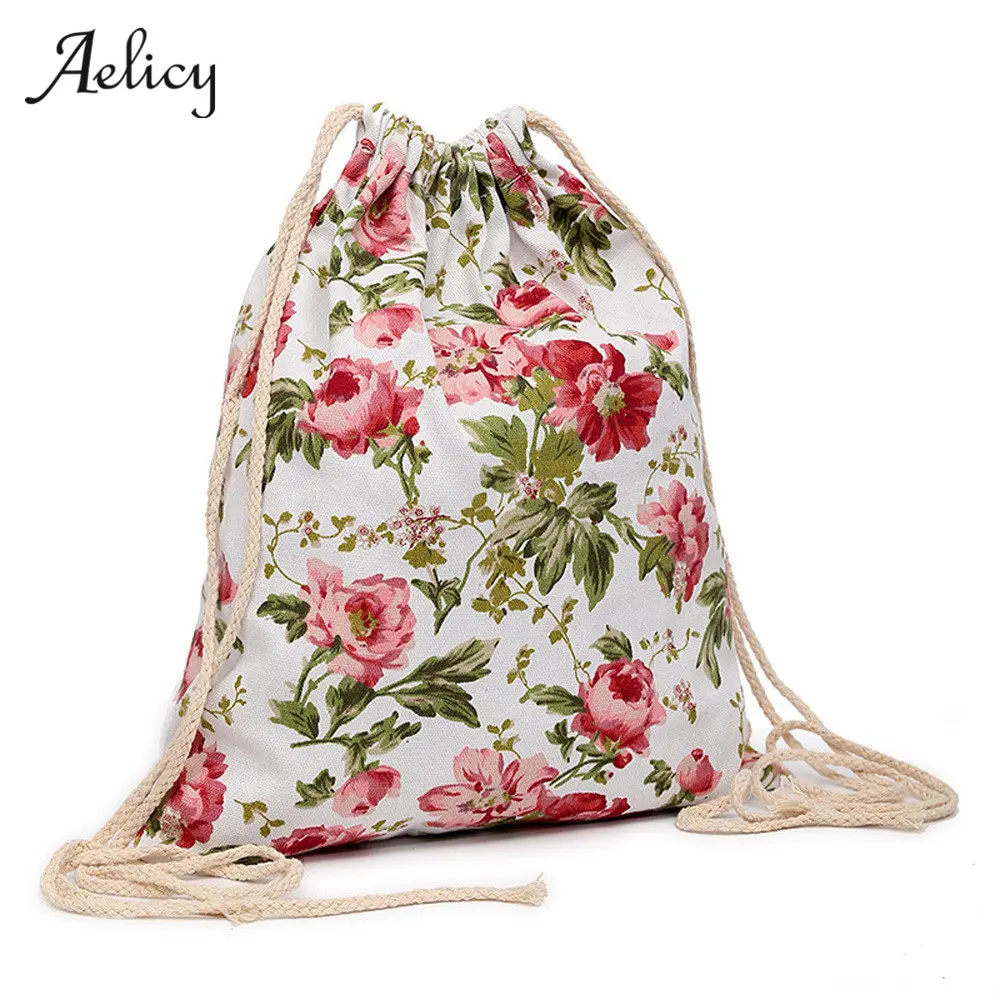 

Aelicy 2019 Women Casual Drawstring Bag Sackpack Floral Prints Backpack Canvas Travel Bag Girls School Bags Mochila Rugzak 0918