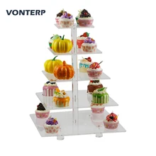 VONTERP 1 PC square 5 Tier Transparent Acrylic party Cupcake Display Stand /acrylic cake stand/acrylic cake holder with base