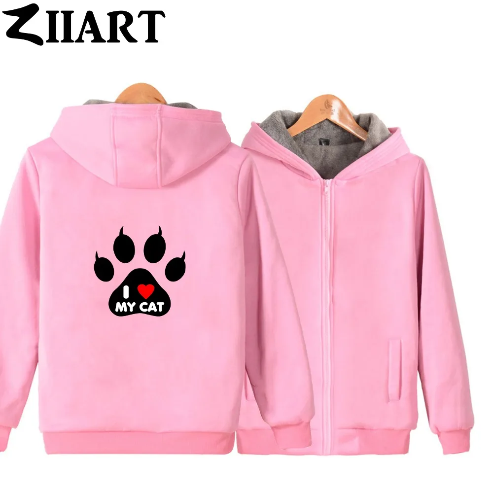 I LOVE MY CAT pet pad paw print red heart/Одежда для пар Мужская и мужская одежда на молнии осень