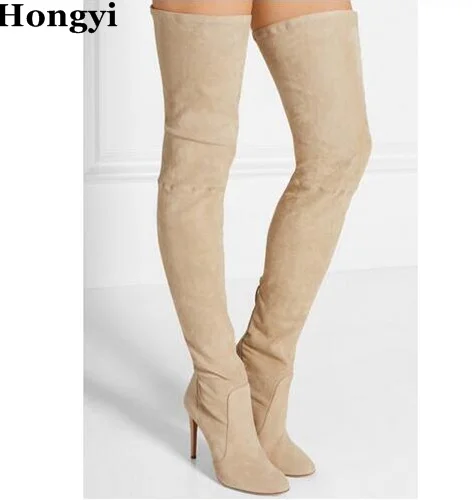 Muslo As Showed as Altas Sexy Punta Más Para Tacón Beige Dedo Moda Del Pie Color Largas Invierno Botas Rodilla Hongyi Nuevo Alto Color Sobre Mujer La Suede De En US4TqCw
