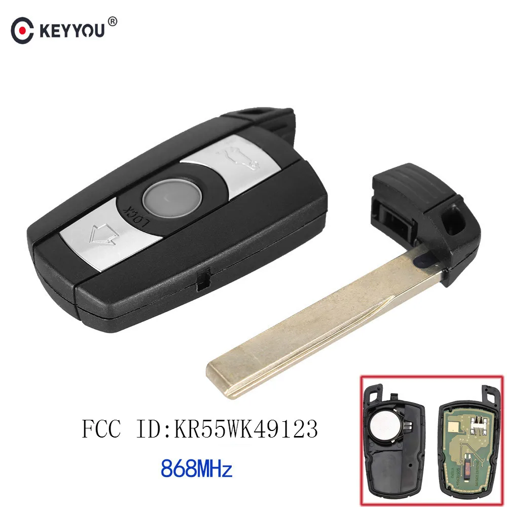 KEYYOU 868 МГц 3 кнопки дистанционного ключа автомобиля для BMW E60 E61 E70 E71 E72 E81 E82 E87 E88 KR55WK49123 смарт-ключ