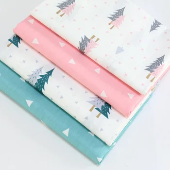 

160x50cm Pink Blue Fresh Christmas Tree Pine Twill Pure Cotton Fabric, DIY Baby Bedding Quilt Cover Pillow Case Cloth 190g/m