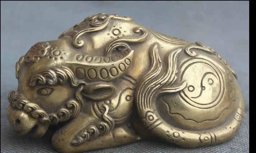 

671115599+++5" China Folk Fengshui Brass Zodiac Year Bull Oxen Flowers Blessing Luck Statue