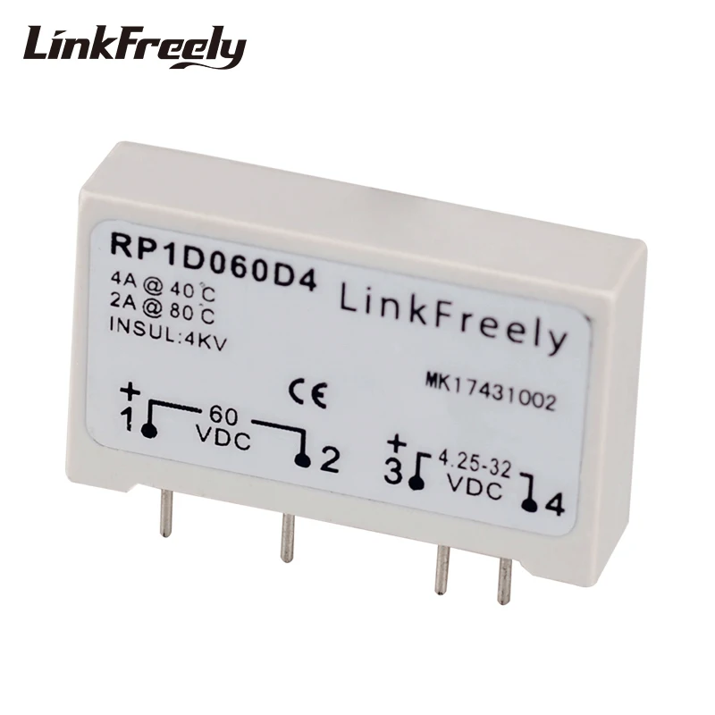 

RP1D060D4 Micro 4 Pin PCB Mount SSR Solid State Relay Board DC DC 4A 3V -60VDC Output Input 5V 12V 24V DC Voltage Relay Module