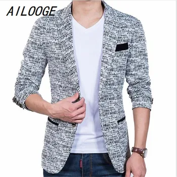 

AILOOGE 2017 Men's Jacket Suit Slim Fit Fashion Cotton Blazer Suit Jacket Black Blue Beige Blazers Mens Coat Jacquard