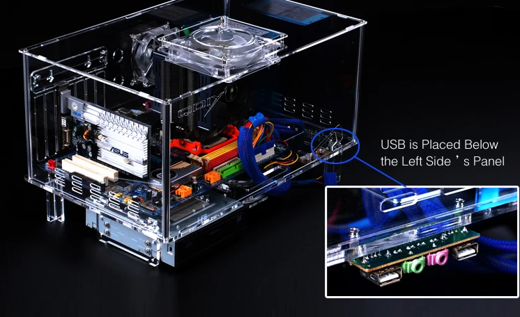 QDIY PC-D777XM горизонтальный MircoATX HTPC акриловый прозрачный Настольный ПК компьютерный чехол