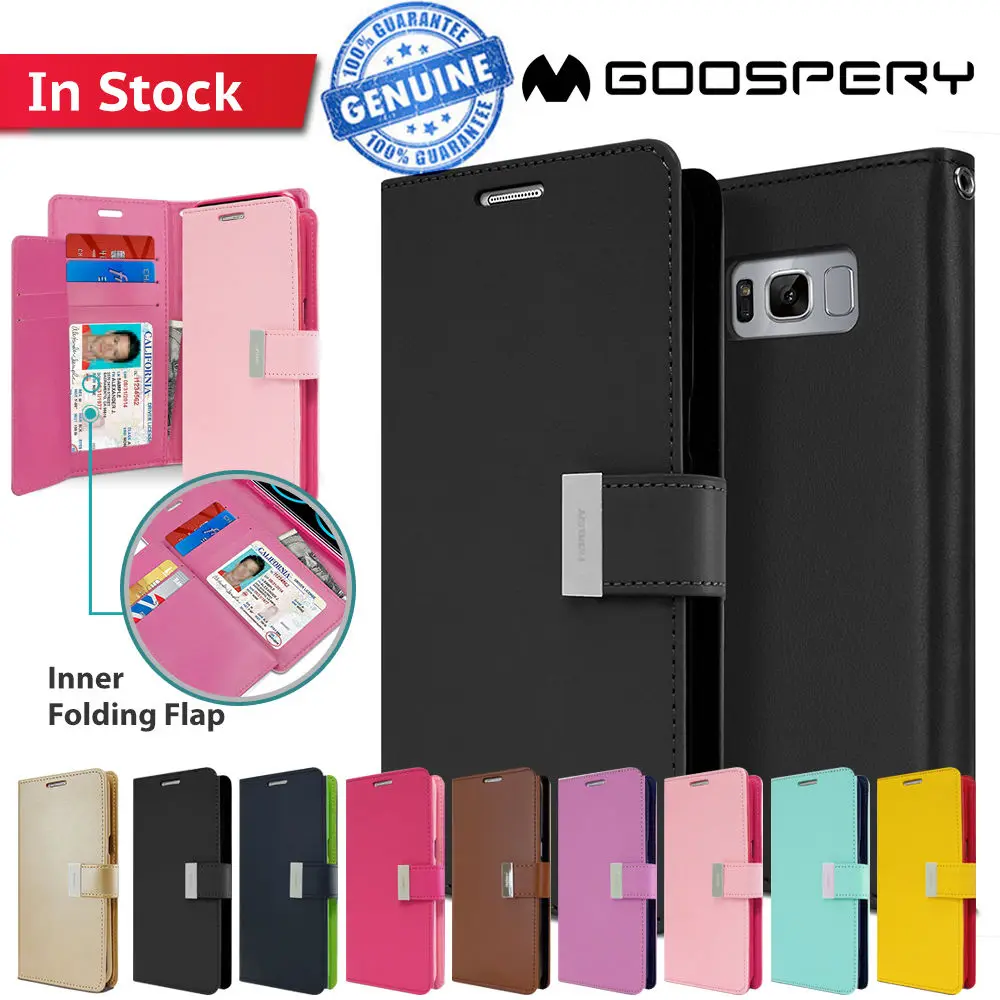 

Genuine Mercury Rich Diary PU Leather Wallet Case Cover for Samsung Galaxy s4 s5 s6 s7 edge S8 S9 Plus Note 3 4 5 8