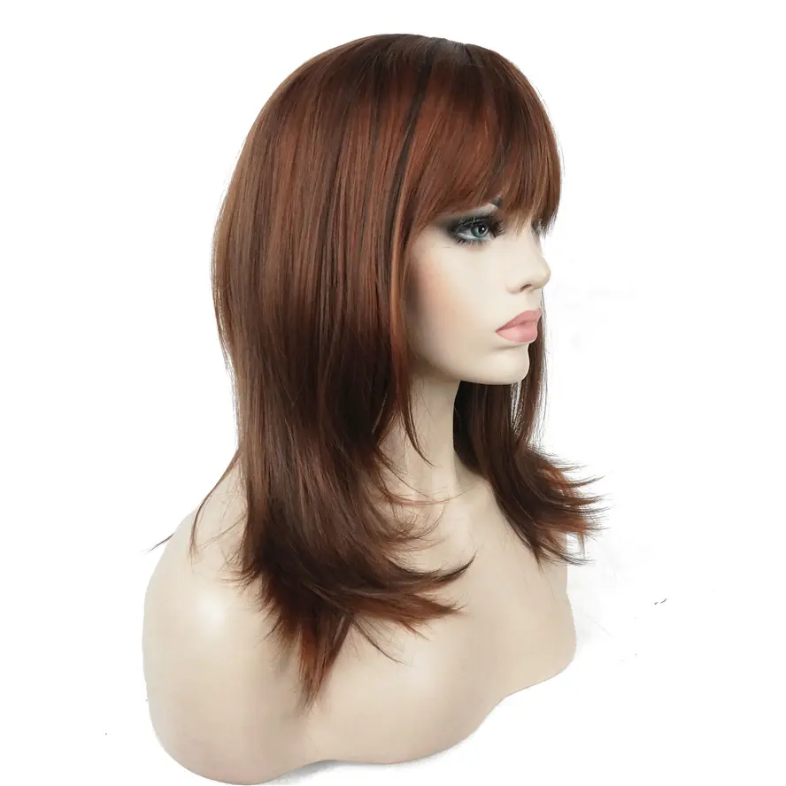 Online Shop ZYR Panjang Lurus Rapi Bang Wig Auburn Mix Bob Gaya Online Shop ZYR Panjang Lurus Rapi Bang Wig Auburn Mix Bob Gaya