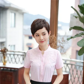 

Novelty Pink Formal Uniform Styles Short Sleeve Blouses & Shirts For Women Business Work Wear Blouse Female Tops Clothes
