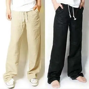 

High quality top 2018 new cool male loose linen pants trousers comfortable sweatpants,drawstring men's pant
