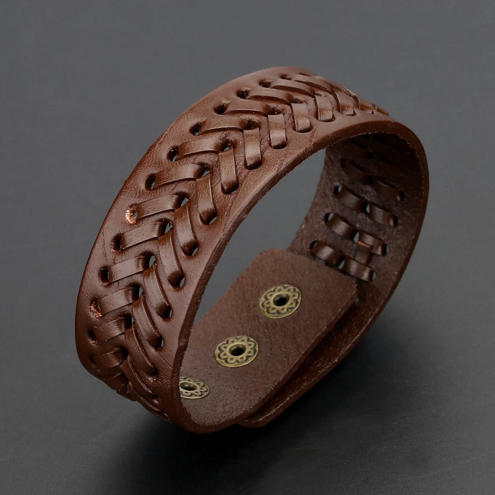 Trend Jewelry Vintage Handwork Weave 8 Words Wide Leather Bracelet Simple Cuff Bracelets Bangles For Women Pulseras Mujer bracelet jewelry