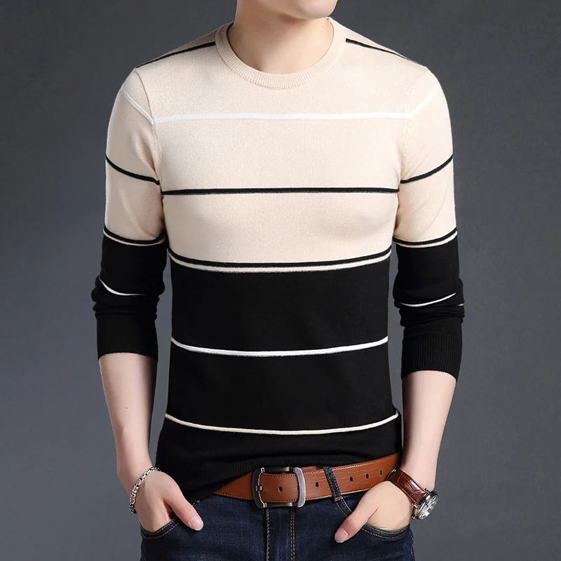 Men's Attractive Striped Slim Fit Knitted Top-3