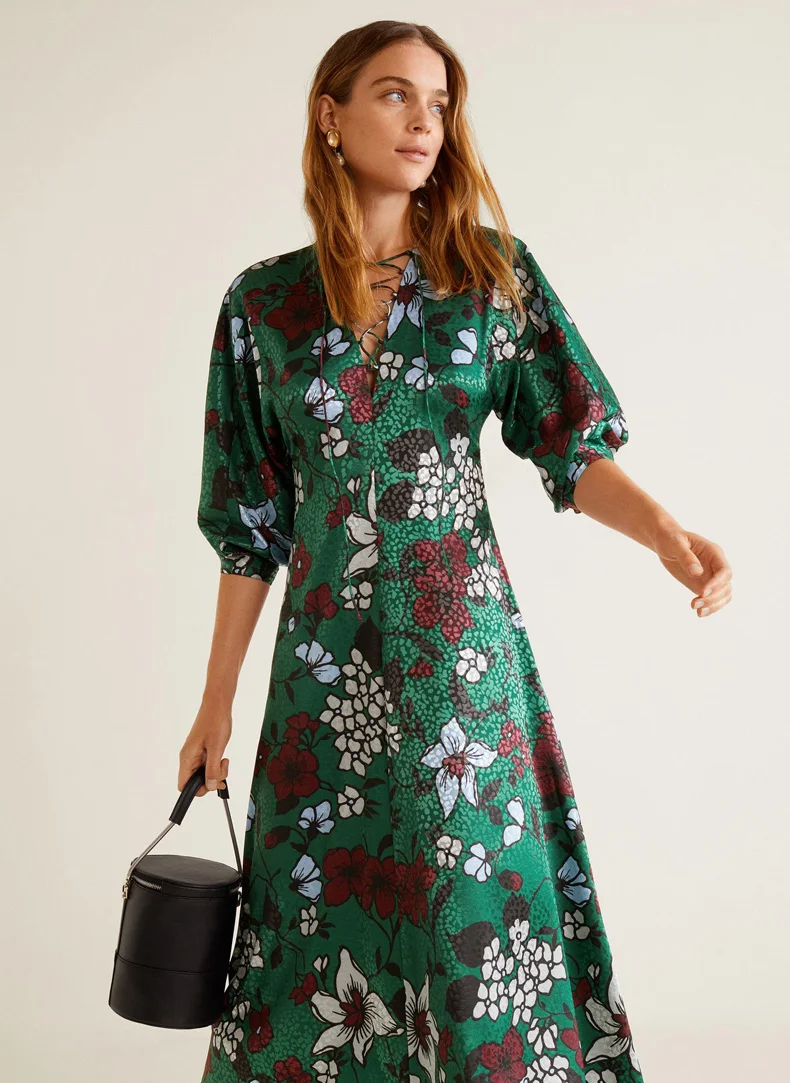 

2019 za SPRING Women stain foral print dress za loose print dresses vestidos print Women crossover vestidos
