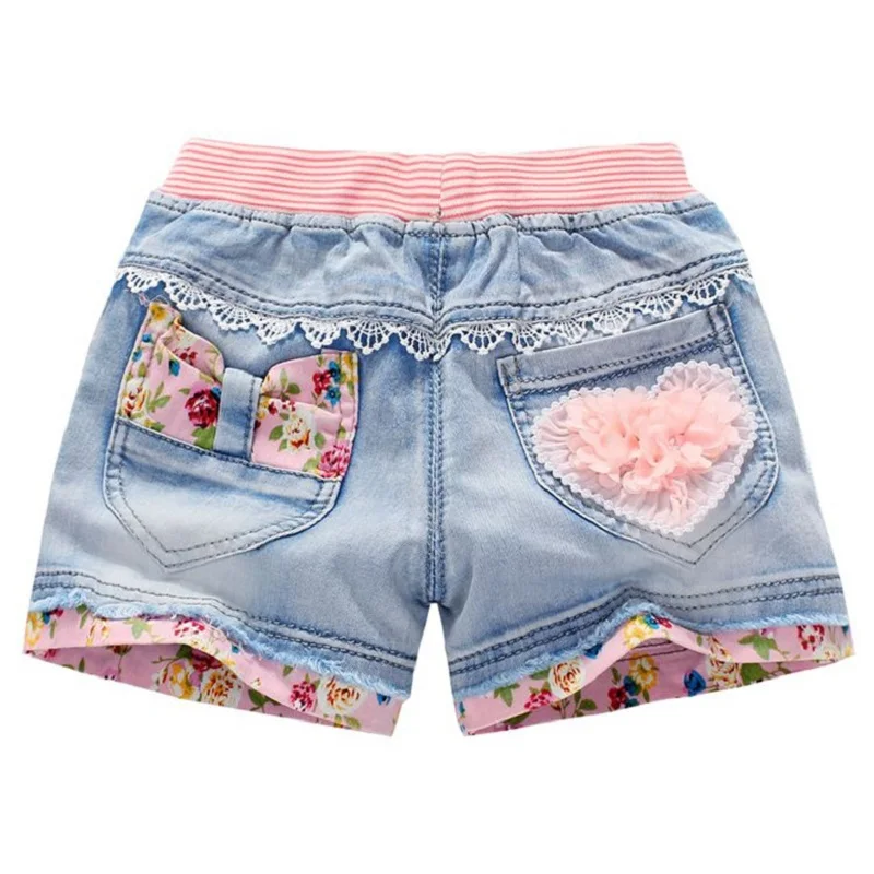 Летние джинсовые шорты с цветочным принтом для девочек; Одежда для девочек-подростков; свободные рваные джинсы для детей; кружевные джинсовые штаны с кроликом для детей - Цвет: Pink