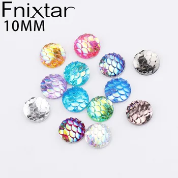 

Fnixtar 10mm AB Colors Resin Fish /Dragon Scale Dome Seals Cabochons Fish scales Style Flat Back DIY Cabochon 100Piece/lot